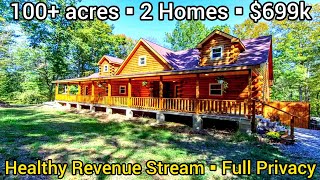 Tennessee Farmhouse For Sale  Acreage Log Cabins  Tennessee Property For Sale  100 acres [upl. by Nagle]