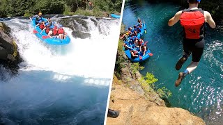 Rafting Husum Waterfalls and cliff jumping into cold White Salmon River Water [upl. by Noak]