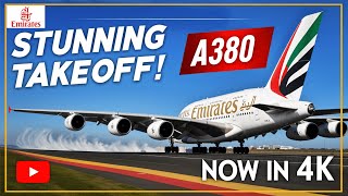 STUNNING EMIRATES A380 Take Off  Epic Crosswind Departure in 4K a380f epulse24 dubai emirates [upl. by Froemming]