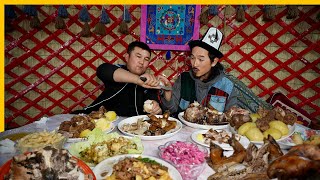 Crazy Stone Lamb with Nomad Family 🇰🇬 Local Market Street Food in Kyrgyzstan [upl. by Ahsekyt]