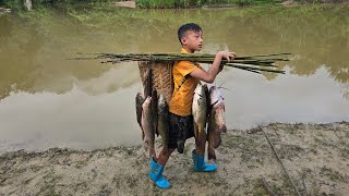 Full video 20 days boy khai of making fish traps harvesting 15kg carp primitive fishing skills [upl. by Aekan]