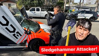 3 MEN ATTACK LAMBORGHINI OWNER AND SMASH CAR WITH SLEDGEHAMMER [upl. by Leahcimnhoj]