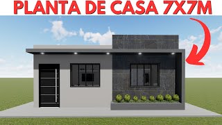 PLANTA DE CASA 7X7 METROS COM 02 QUARTOS 49M2 [upl. by Sterner]