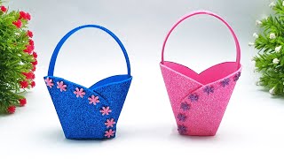 Glitter Paper Mini Basket Making Ideas  Diy Glitter Paper Crafts [upl. by Atiluj]