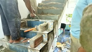 Construction Concrete Stair Floor Tile Installation Process [upl. by Hako]