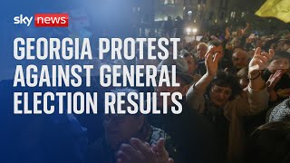 Opposition supporters in Georgia protest in Tbilisi following countrys general election [upl. by Yecart]