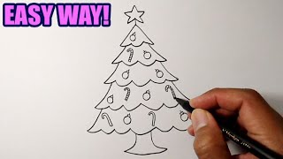 How to draw Christmas tree on simple way  Simple Drawing [upl. by Sirac115]