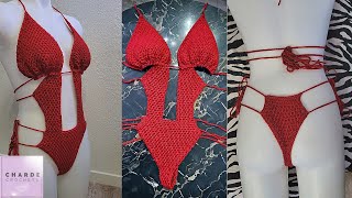 Crochet Easy One Piece Bikini  Crochet Rice Stitch One Piece Thong Bikini [upl. by Notle]