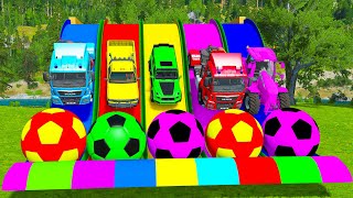 Double Flatbed Trailer Truck vs Speedbumps Train vs Cars Tractor vs Train BeamngDrive [upl. by Fornof271]