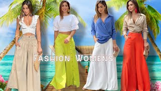 PANTALONES PALAZZO 2022 CON QUE ZAPATOS Y BLUSAS COMBINARLOS MODA EN PANTALONES PARA MUJER 2022 [upl. by Annail674]