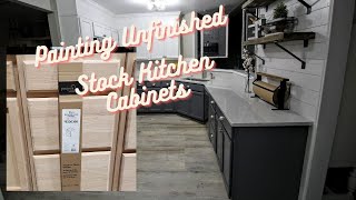 KITCHEN REMODEL  How To Paint Unfinished Lowes Stock Cabinets [upl. by Ainolloppa550]