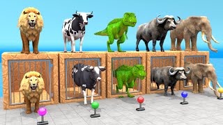 5 Giant Duck Cartoon Fountain Crossing With Cow Elephant Buffalo Lion TRex 3d Animal Game Video [upl. by Ion]