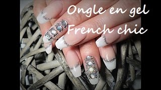 Ongle en gel  French chic avec liseré paillette pose type salon [upl. by Moth]