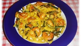 TALLARINES CON GAMBAS Y CALABACINES  RECETA [upl. by Heidt]