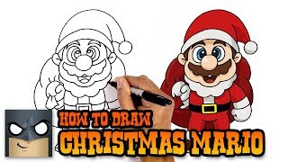 How to Draw Christmas Mario  Holiday StepbyStep Tutorial [upl. by Lairea102]