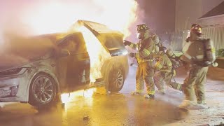 VIDEO Tesla catches fire in Plano garage [upl. by Eylrahc]