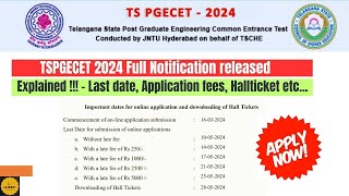 TSPGECET 2024 Full Notification released amp explained check now tspgecet2024 pgecet [upl. by Hamimej378]