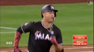 ALL GIANCARLO STANTON 2017 HOME RUNS with distances [upl. by Setsero]