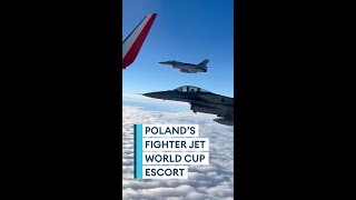 F16 fighter jets escort Qatarbound Poland World Cup football team [upl. by Turne]