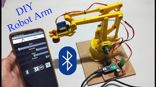 DIY  Smartphone Bluetooth controlled Robot Arm using Arduino  HC05 [upl. by Ailemor]