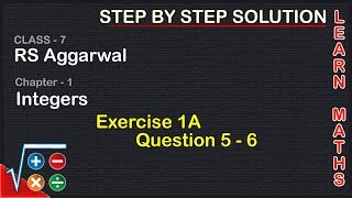 Integers Class 7 Exercise 1A Question 5  6  RS Aggarwal  Learn Maths [upl. by Nairb]