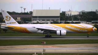 Spotting at Bangkok Don Mueang International airportHSXBA NokScoot Air B777200ER landing [upl. by Enehs667]