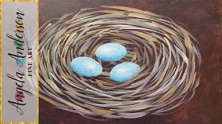 Easy Bird Nest Acrylic Painting Tutorial  Free Beginner Art Lesson  Learn to Paint a Nest [upl. by Andonis]