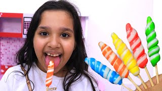 Shafa pretend play with Fruit Lollipops learn Color Song Nursery Rhymes with Mommy [upl. by Essiralc352]