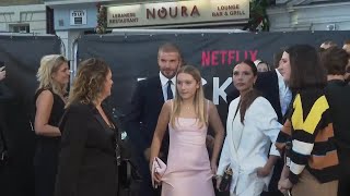 David and Victoria Beckham bring their family to the red carpet launch of Netflix docuseries Beckh [upl. by Ellerahs]