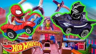 SpiderMan and Black Panther vs Doc Ock  Marvel joins the Hot Wheels RacerVerse [upl. by Nwad]