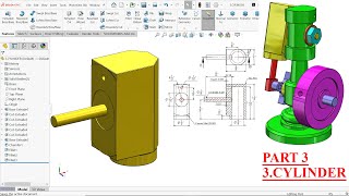 Wobbler Steam Engine in SolidWorks Part 3CYLINDER [upl. by Ridglee]