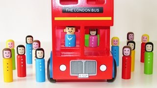 Double decker London bus wooden toy educational video learn colors 3d geometrical shapes [upl. by Arriek]