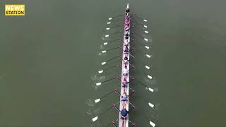 Worlds longest rowing boat to carry Olympic torch [upl. by Aiuqenehs]