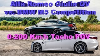 Alfa Romeo Giulia QV vs BMW M5 Competition 0200 Kmh Tacho POV [upl. by Epps]