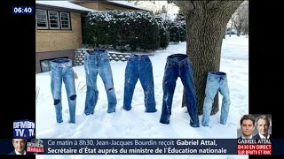 Il fait si froid dans le Minnesota que ces jeans tiennent seuls debout 😮 [upl. by Ahsoik384]