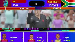 live wi vs sa 1st test day 3  live rsa vs wi day 3  live west indies vs south africa test [upl. by Jestude]