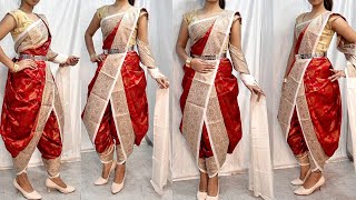 5 METER COTTON SAREE DRAPING IN DHOTI STYLEBEGINNERS DHOTI SAREE DRAPING TUTORIALHINDI [upl. by Lebyram]