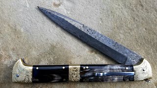 13quot Double Eaglehead Picklock Switchblade Damascus Blade and Buffalo horn handles [upl. by Nabala]