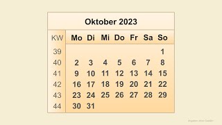 Kalender Oktober 2023 [upl. by Nnarual]