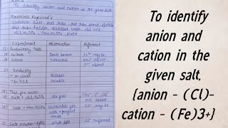 Salt analysis To identify anion and cation in the given saltanion  Cl and cation  Fe3 [upl. by Wivinah724]