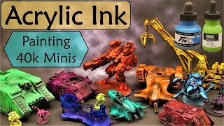 Airbrush Warhammer 40K Minis with Acrylic Artist Inks Liquitex and Daler Rowney FW Inks [upl. by Farley]