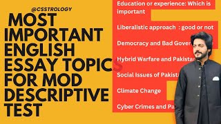 MOD English Essay Topics for 2024  MOD Descriptive Test Important question  MOD Essays CSSTROLOGY [upl. by Yllah]