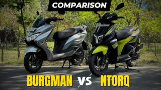 New Suzuki Burgman EX vs TVS Ntorq XT  125cc Scooter Comparison [upl. by Zoi]