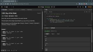 【LeetCode Life 350】1185 Day of the Week Easy Use datetime function to get WEEK DAY in 2 lines [upl. by Glory]