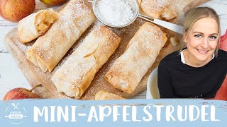 MiniApfelstrudel  MiniApfelstrudel mit Filoteig  wie vom Bäcker 😍🍎 I Einfach Backen [upl. by Anelle]