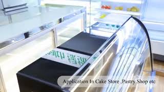 Vertical commercial curved platform cake refrigerated display cabinet [upl. by Ennaitsirhc426]