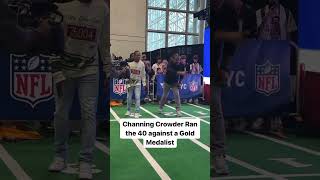 Quincy Wilson races former NFL player Channing Crowder after the Olympics [upl. by Percy]