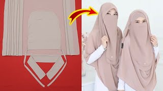 Instant Hijab Design With Nose Piece Cutting And Stitching Niqab Design DIY  Ready to wear hijab [upl. by Paule18]