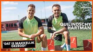 De pittige vragen challenge met Quilindschy Hartman  Voetbalshop [upl. by Atsira]