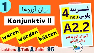 آموزش آلمانی A22 درس 8 بخش A  بیان آرزوها Konjunktiv 2 افعال hätten wären würden [upl. by Anelrac]